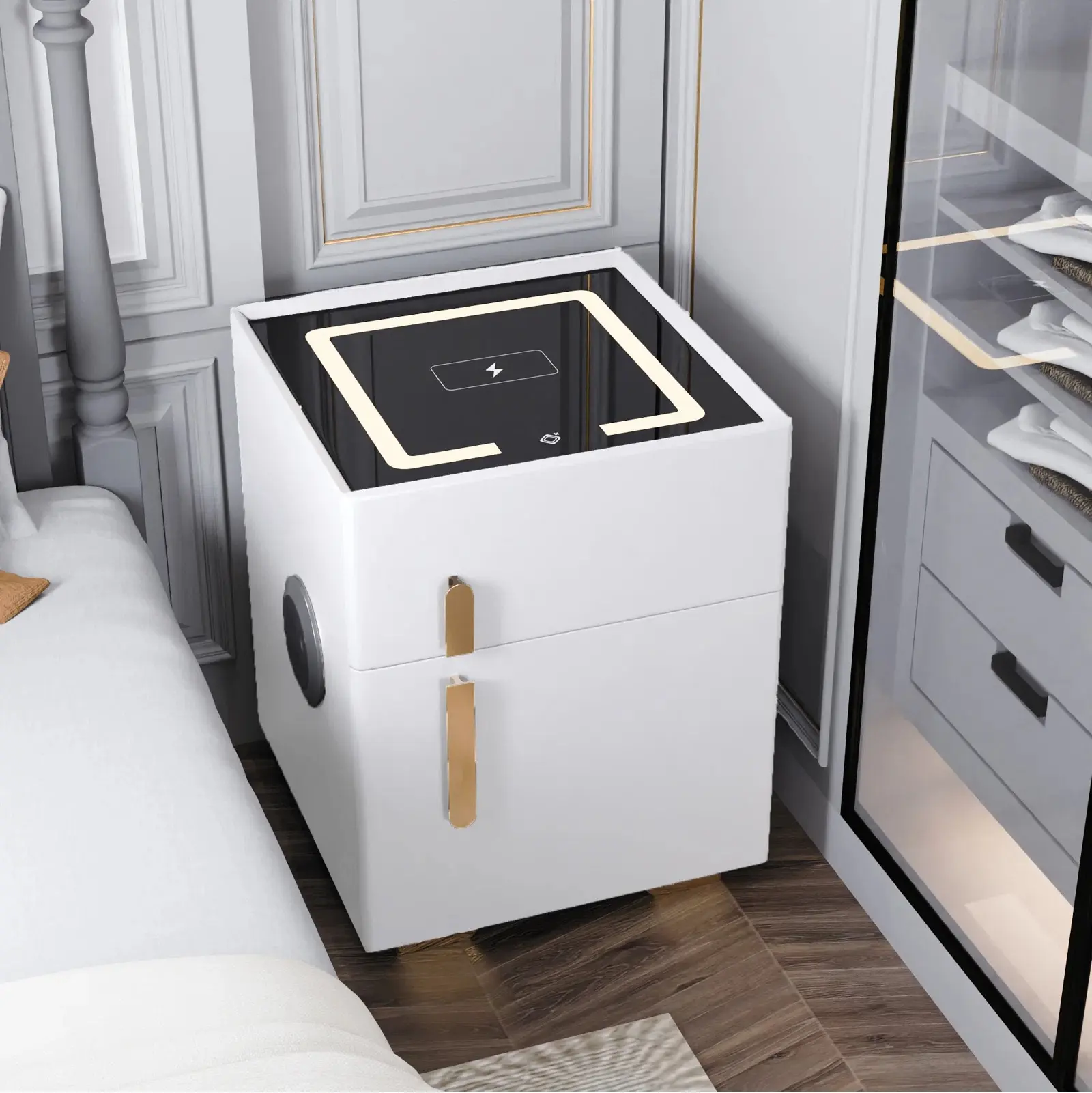 Smart Nightstands with Wireless Charging, USB Port, LED Lights and Speaker Nightstand For Bedroom Modern Led Nightstand Bedside Table Nightstand Modern Wooden Nightstand