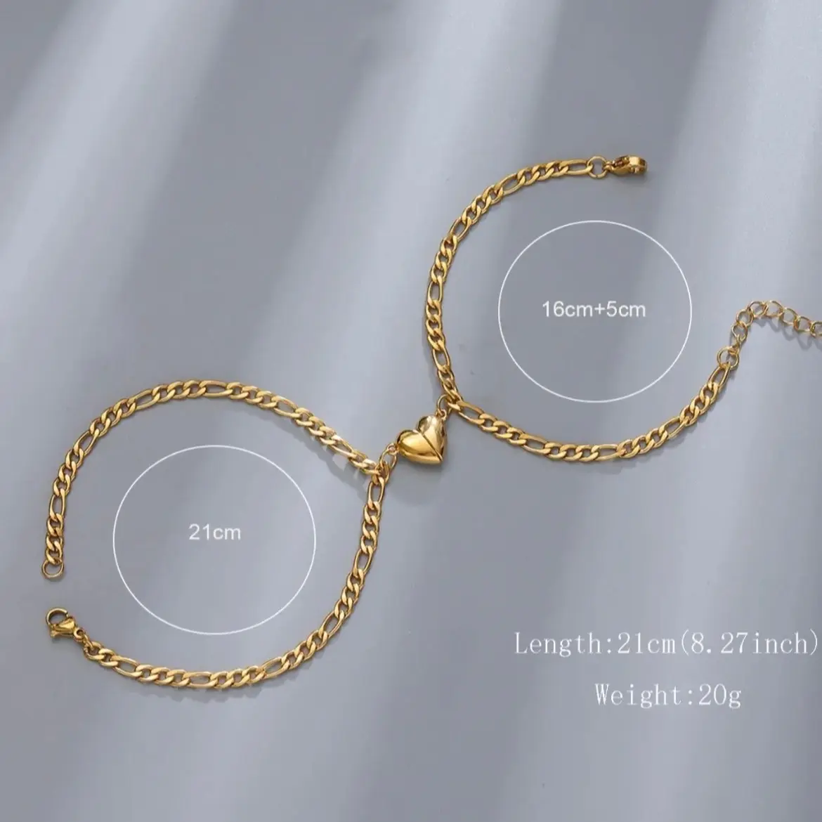 2pcs Couple Heart Decor Stainless Steel &) Bracelet Set Without Box