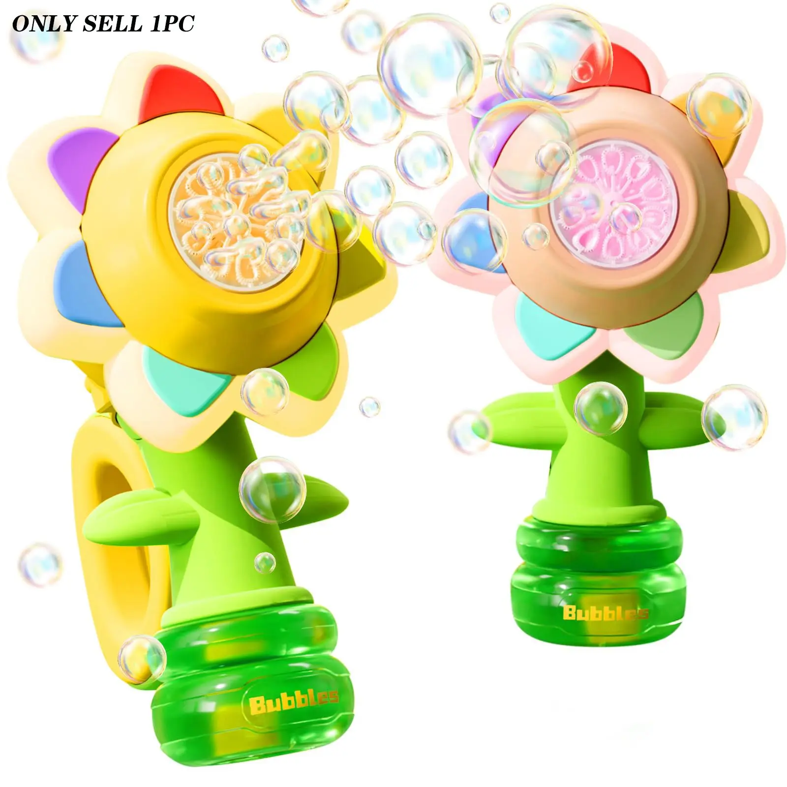 Sunflower Design Portable Toddler Bubble Machine, Automatic Flower Bubble Toy with Colorful Lighting, Bubble Maker Blower for Kids, Outdoor Toy