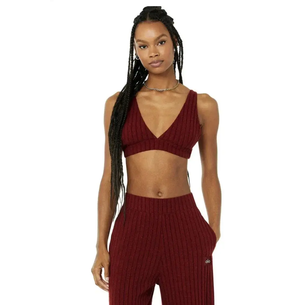 Alo Yoga Ribbed Take Sports M Neck Performance Sports Bra in Cranberry | Women's