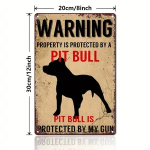 Vintage Pit Bull Warning Sign Metal Wall Art, Classic Beware Dog Decorative Iron Poster, for Home, Bar, Cafe, and Garage Rectangle Design