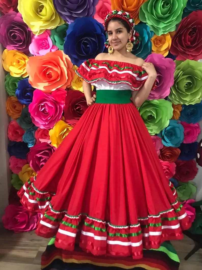 Mexican dress with top Handmade skirt style-womans mexican boho coco theme party day of the dead costume 100cm
