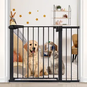 COMOMY 29.5-40.5" Extra Wide Baby Gate, Baby Gate for Stairs Doorways, Auto Close Extra Wide Dog Gate for House, Pressure Mounted Easy Walk Through Pet Gate with Door, Black, Pet Valentine's Day