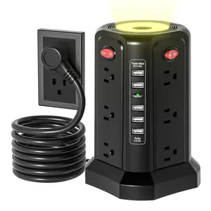 Passus Power Tower Surge Protector with 2500w USB-C Port (pd18w), 6m Extension Cord, 12 Ac Outlets, 4 USB Ports, Ideal for Home Office Dormitory, Power Strip Tower
