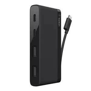 Belkin F4U090BTBLK 4-Port USB-C Mini Hub, 9.8" x 4.7" x 1.6", Durable Materials, Suitable for Everyday Life, Retail Box