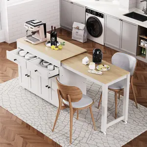 74.5 inch Kitchen Island with Extendable Dining Table, Rolling Kitchen Island on Wheels with Spice Rack and 2 Drawers,  Kitchen Storage Cart with 4 Door Cabinet, for Kitchen, Dining Room