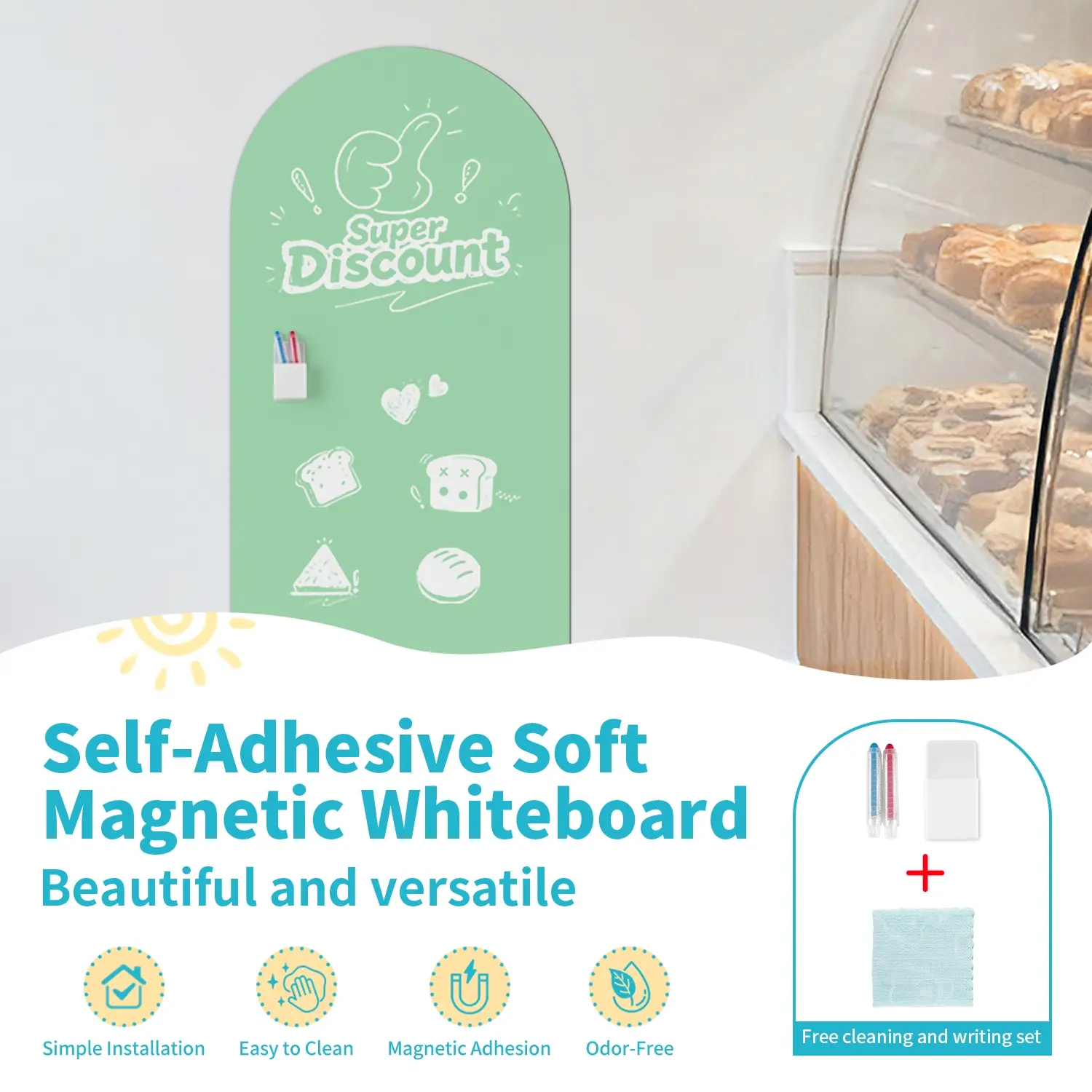 Self-Adhesive Blackboard Wall Sticker, Reusable & Easy-To-Clean, Arched Design for Games, Office, Classrooms, Universal Setting