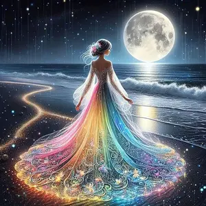 5D DIY Diamond Arts Colorful Painting Kit, Moon & Mermaid Pattern Diamond Arts Colorful Painting without Frame, Handmade Art Crafts for Home Decor