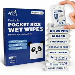 ZERO TRACE Pocket Size Flushable Wet Wipes – 100% Biodegradable Travel-Ready Wipes – Hypoallergenic Fragrance-Free Skin Safe Daily Hygiene Essentials