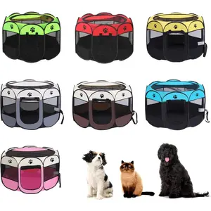 Octagonal Foldable Pet Playpen Tent with Floor, Portable Pop-Up Cat & Dog Kennel, Indoor & Outdoor Puppy Exercise Pen, Durable Puppy Playpen, Coffee &