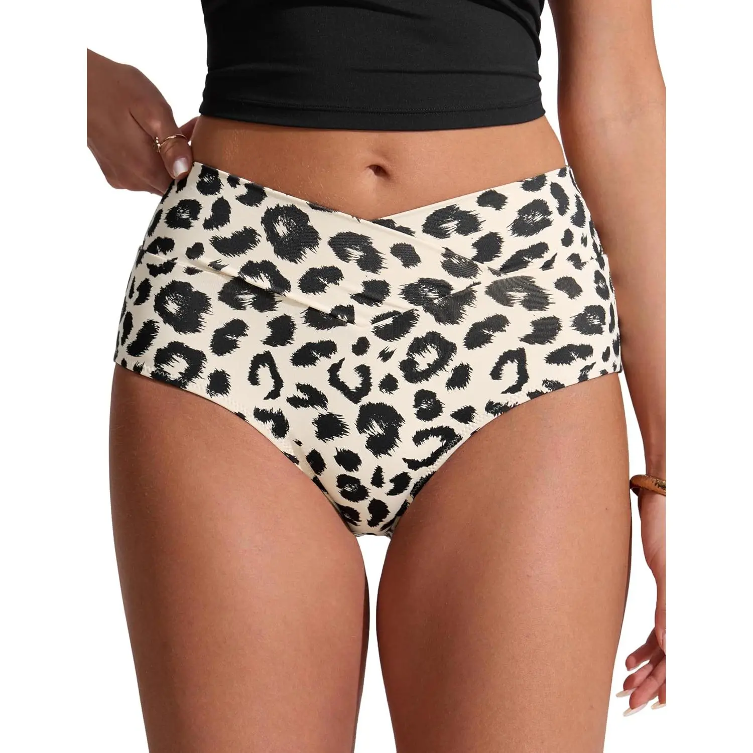 Bikini Bottoms | Mid Cut Leg, Medium Bum Coverage, Cross Front, Swim, Bathing Suit Briefs for Women