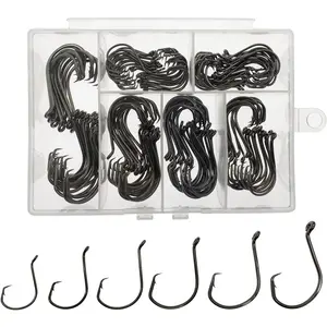 Fishing Hooks Saltwater, 160PCS Circle Hooks Saltwater, Fish Hooks for Fishing Gear Tackle, Catfish Octopus Hook #       1 1/0 2/0 3/0 4/0 5/0 6/0 8/0 Black High Carbon Steel with Portable Plastic Box