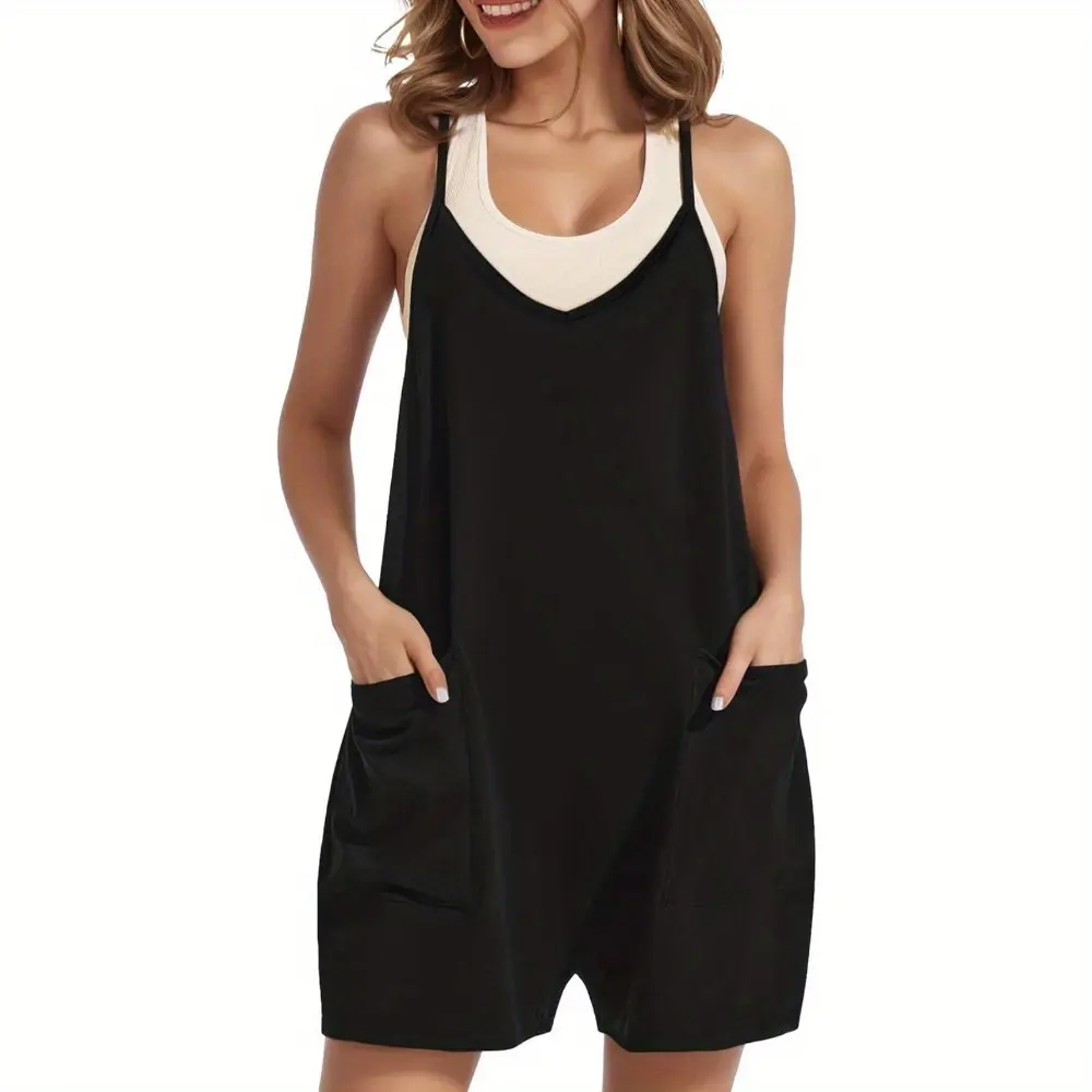 Women's Casual Rompers Summer Sleeveless Jumpsuits Loose Spaghetti Strap Shorts Overalls Trendy Outfits With Pockets tshirt flattering activewear Womenswear romper jumpsuit rompers for women overalls overalls for women,summerwins