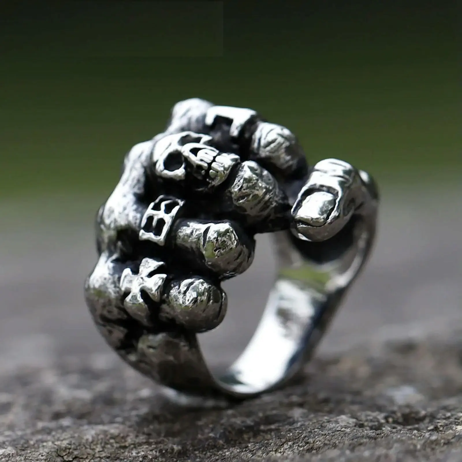 Fist Chain Rings New Men's 316L Stainless Steel Rings Retro Fist Skull Power Vintage ...