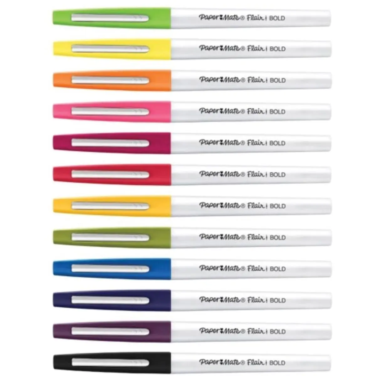 Newell Paper Mate Flair Felt Tip Pens - Bold Point, Assorted Colors, Fade-Resistant Ink - Pack of 12, Ideal for Coloring, Doodling, Journaling, Legible Results