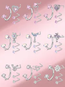 316L Stainless Steel 18g Horseshoe Nose Ring, Double Heart Cz, 20g L Shaped Nose Studs, Elegant Nose Piercing Jewelry for Women Girls