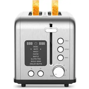 2-Slice Stainless Steel Toaster with Single Slice Function, 8 Bread Types & 6 Browning Levels, Timer Count-down Display, Defrost, Reheat and Cancel Setting with LED Lighting, Extra Lifting, 825W