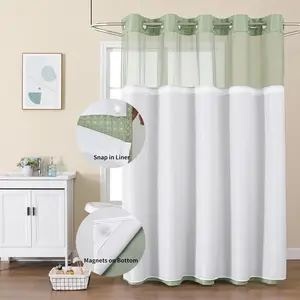 Colorful Star No Hook Shower Curtain with Snap in Fabric Liner, Waffle Weave Heavy Duty Thick Shower Curtains with Mesh Top Window, Hotel Style Waterproof Bathroom Curtain Set, 72'' x 75'', Sage Green