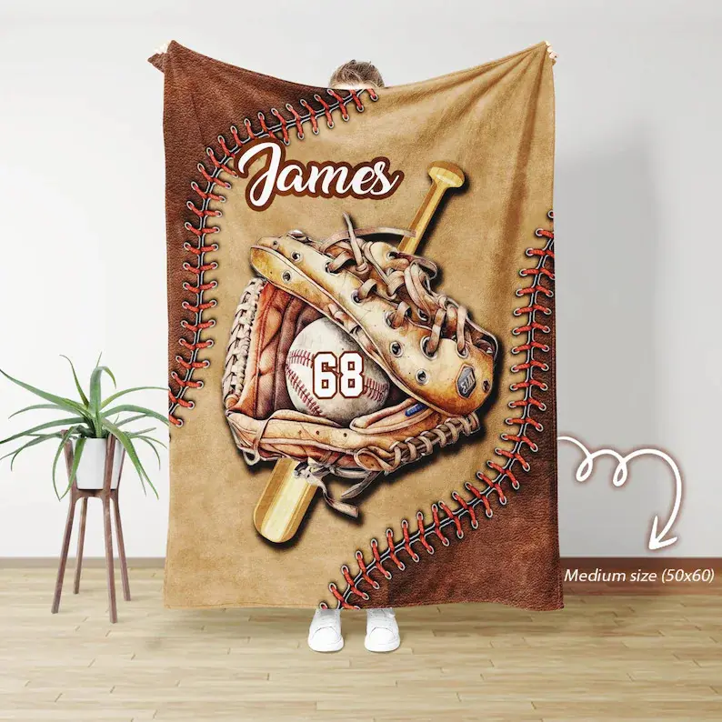 Personalized Baseball Blanket, Custom Name & Number Throw Blanket for Baseball Player, Softball Throw, Baseball Blanket, Baseball lover gift