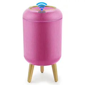 Pukomc Motion Sensor Trash Can with Lid, Touchless Waterproof Garbage Bins for Kitchen, Bathroom, Bedroom, Living Room, Office, Outdoor (Pink) Storage Container trash cans for kitchen household items