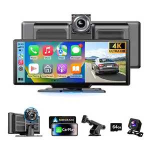 10.26-inch Display Screen, Wireless CarPlay Screen for Car with 4K Dash Cam & 1080P Backup Camera  with Apple CarPlay& Android Auto,Portable Car Stereo with GPS Navigation,Bluetooth,Mirror Link,Drive Play,Touch Screen for All Vehicles carplay screen