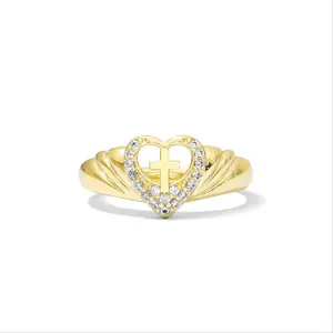 14k Gold plated Heart Cross Ring