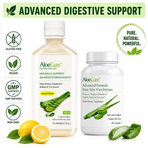 AloeCure Digestion Support Pack - Lemon Flavor Aloe Juice 1btl, Aloe Vera Capsules 30 caps