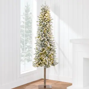 Best Choice Products Pre-Lit Snow Flocked Pencil Alpine Christmas Tree Holiday Decoration w/ LED Lights, Stand Best Choice Products Pre-Lit Snow Flocked Pencil Alpine Christmas Tree Holiday Decoration w/ LED Lights, Stand