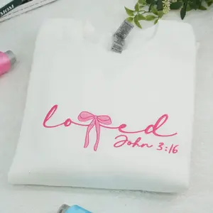 Loved Embroidered Sweatshirt, Christian Sweatshirt, Bow Sweatshirt