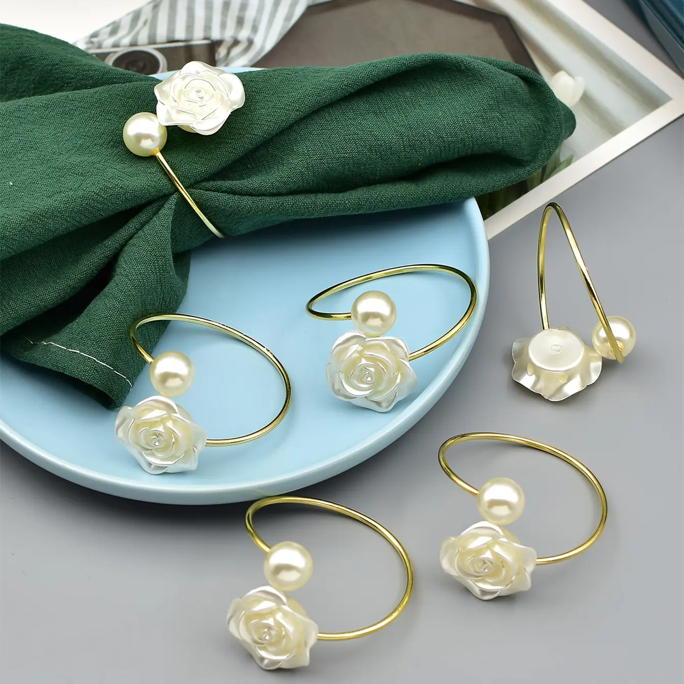 12pcs/6pcs Elegant Pearl Napkin Rings Suitable for Weddings, Banquets, Daily Dining - Plastic Holder with Decorative Ring, Table Setting for & (Affordable) Kitchen Accessories