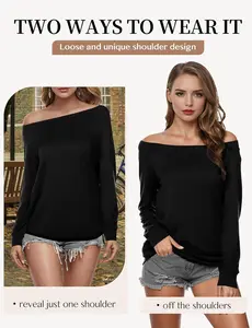 Women's Off Shoulder Tops Boat Neck Long Sleeve