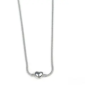 Heart Love Silver plating Snake Chain Necklace Secure Ball Clasp Beads Charms Chocker Necklace For Women Wedding DIY Jewelry