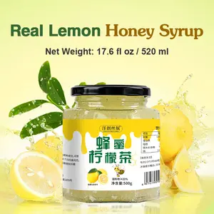 Real Lemon Honey Syrup – 17.6 fl oz / 520 ml – 1:1 Honey & Lemon Pulp – No Added Sugar – Hot & Cold Drink Mix