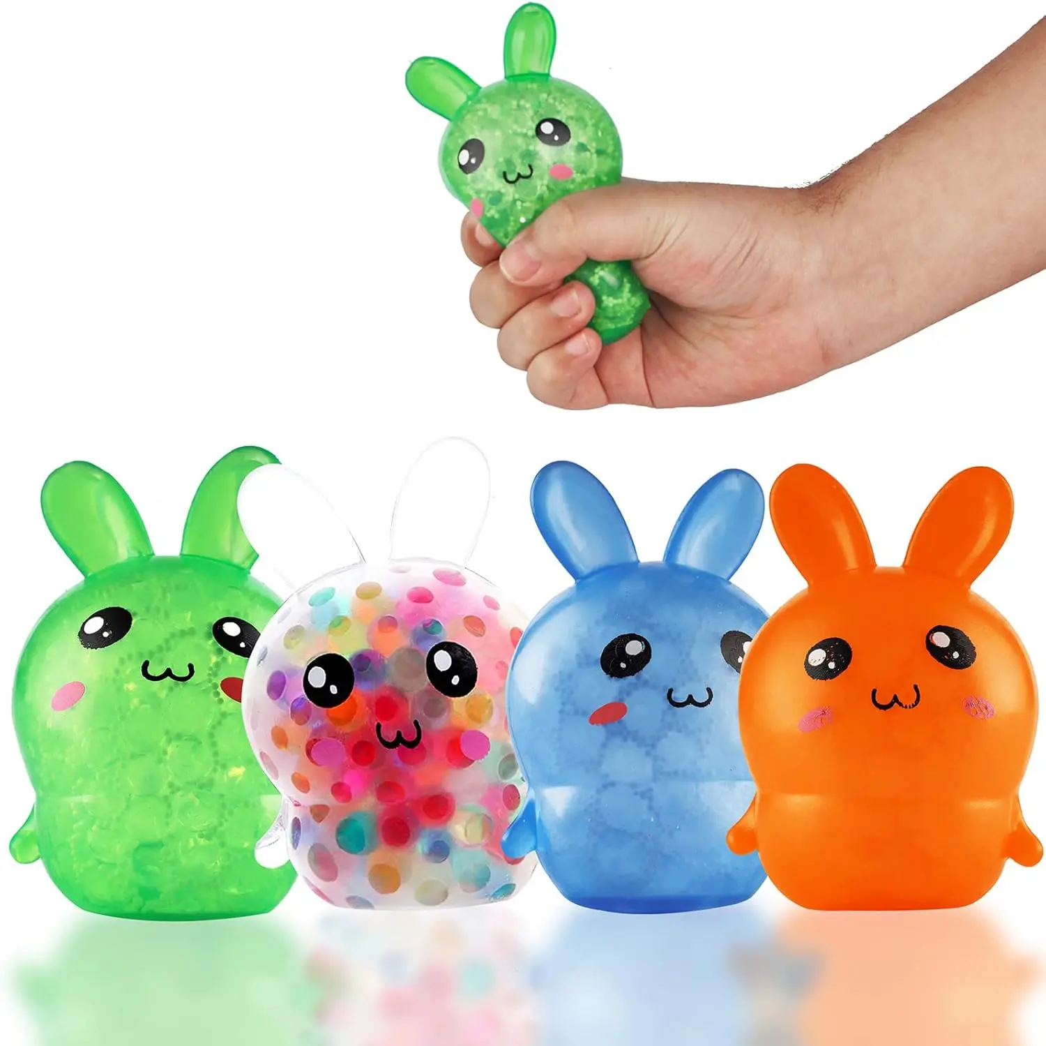 Classic Silicone Squishy Bunny Stress Balls - 4-Pack, Sensory Friendly, Oddly Satisfying, Soft and Flexible Texture Stress Relief Toy for Adults, 10-12 Years Old Children, Summer Gift