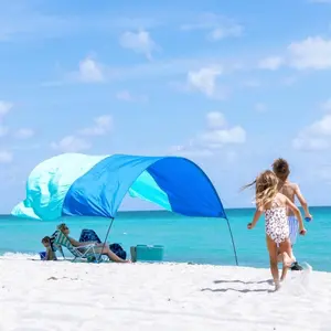 150 Sq.Ft. Wind-Powered Beach Shade Canopy - High Quality, Lightweight (4 lbs), Easy Setup in 3 Minutes, Blue Perfect for Family Outings and Relaxation bed tent 3-4 person sun shelter szhlux hammock
