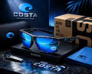 Costa Del Mar Tuna Alley Polarized Sunglasses – Black Frame with Blue Mirror 580P Lenses