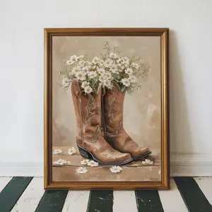 Coastal Cowgirl Print, Cowgirl Boot With Flower Printable Floral Western Wall Art, Dorm Room Print, Wildflowers Cottage Core Neutral Print