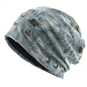 Unisex Vintage Letter Print Slouchy Beanie Hat – Lightweight No-Brim Elastic Stretch Skull Cap for Men and Women, Warm and Comfortable for All Seasons