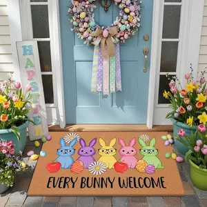 Easter Door Mat Doormat Easter Bunny Welcome Mat Spring Floor Non Slip Heavy Duty for Entrance Door Porch Front Decor