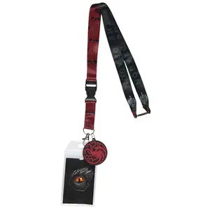 Game Of Thrones: House Of The Dragon Breakaway ID Badge Holder Lanyard w/ 2" Rubber Pendant and Collectible Sticker