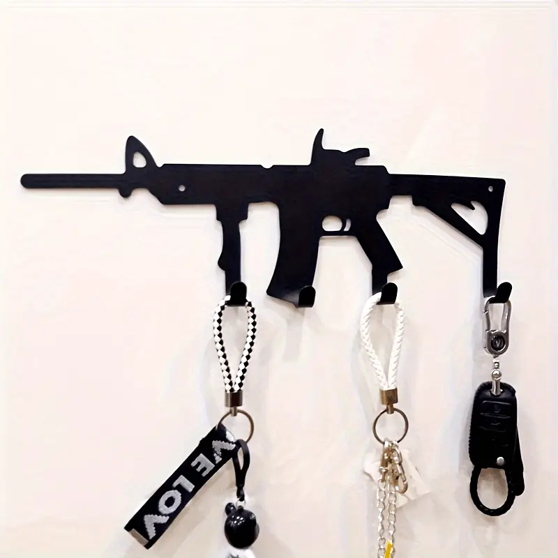 1pc Art Deco Black Gun-Shaped Wall Key Holder, Decorative Hanging Storage Hook for Home, Halloween Festive Atmosphere Decor