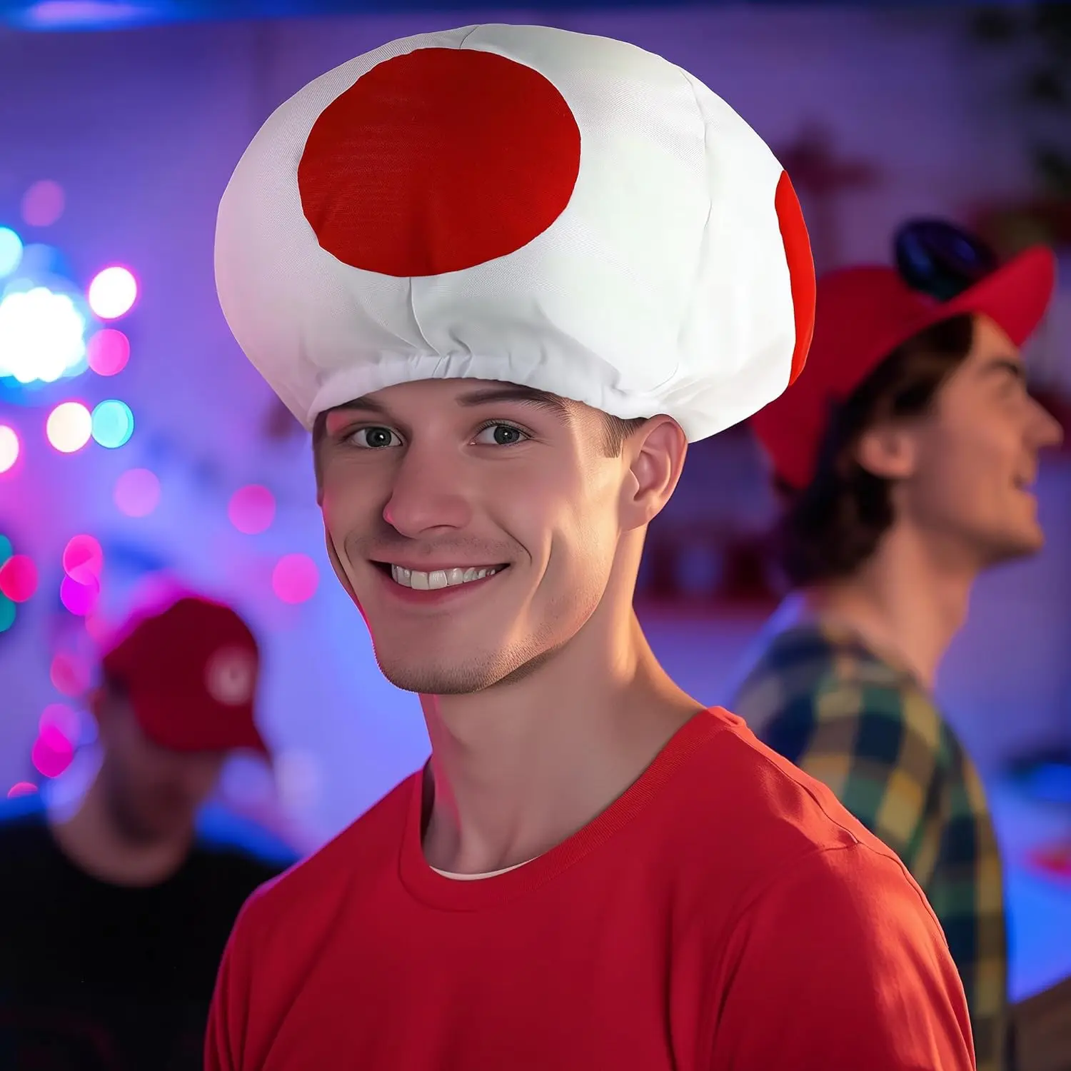 Mushroom Hat Halloween Red White Spotted Toad Costume for Adult Cosplay Headwear Party Toadstool Hat Accessory Masks