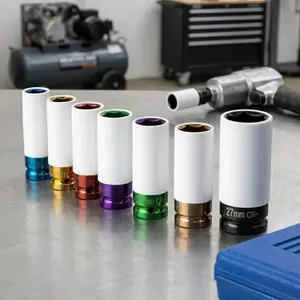 1/2" Drive Impact Socket Set 17-27mm, Color-Coded Deep Sockets for Truck SUV Wheel Lug Nut Removal, Anti-Slip Anti-Break Design with Extension Bar, Heavy-Duty Impact Wrench Accessories Kit in Portable Case.
