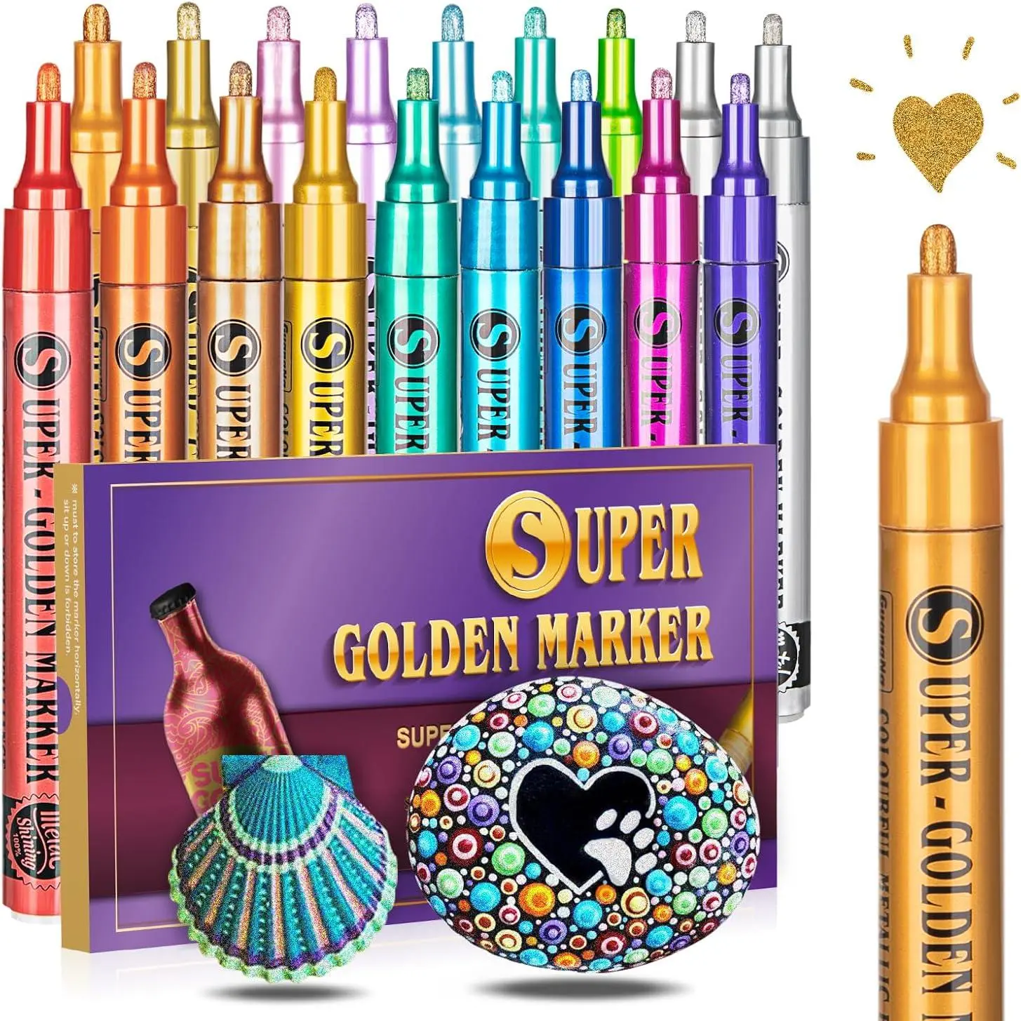 Metallic Paint Marker Pen, 12/18 Colors Sparkle Metallic Glitter Marker Pen, Acrylic Paint Pen for Rock Painting, Glass, Wood, Fabric, Black Paper, Cards, Brush Marker Pen, Acrylic Markers Set