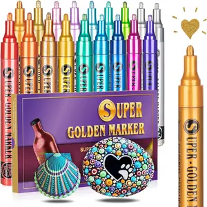 Metallic Paint Marker Pen, 12/18 Colors Sparkle Metallic Glitter Marker Pen, Acrylic Paint Pen for Rock Painting, Glass, Wood, Fabric, Black Paper, Cards, Brush Marker Pen