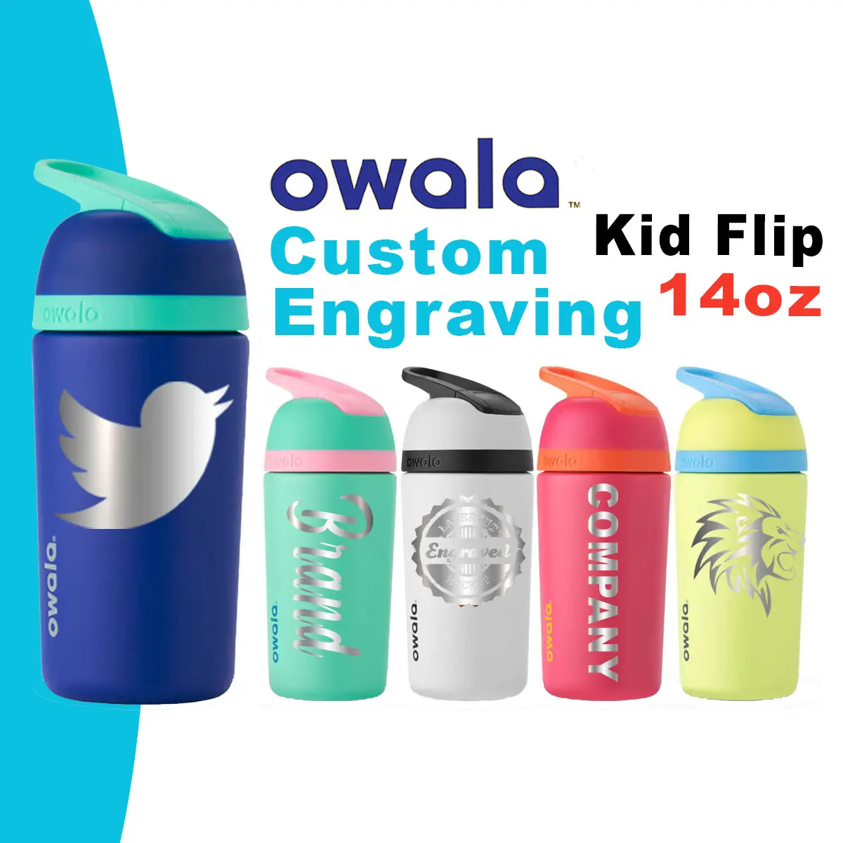 14oz Kids Flips | Personalized Stainless Steel Water Bottle with Straw | Laser Engraved Insulated Water Bottles | Locking Lid Water Bottle.