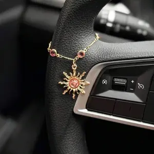 Diamond Sun Car Pendant, Steering Wheel Interior Decor, Elegant Automotive Accessory, Perfect for Dashboard Decoration, Car Ornament