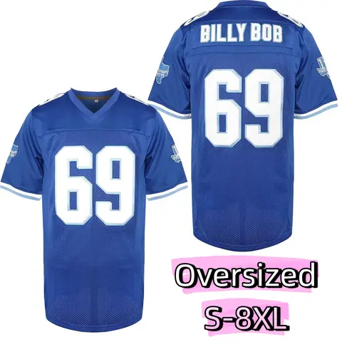 PLUS SIZE (S-8XL) #69 BillyBob Embroidery Men's Solid Short Sleeve Loose V-neck American Football Jersey, Outdoor Rugby Jersey For Team Training Oversize