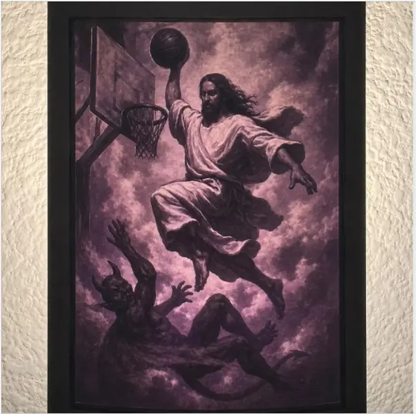 Jesus Dunking on the Devil Night Light | Christian Basketball Plug-In Lamp | Faith Sports Decor | Custom Lithophane Night Light