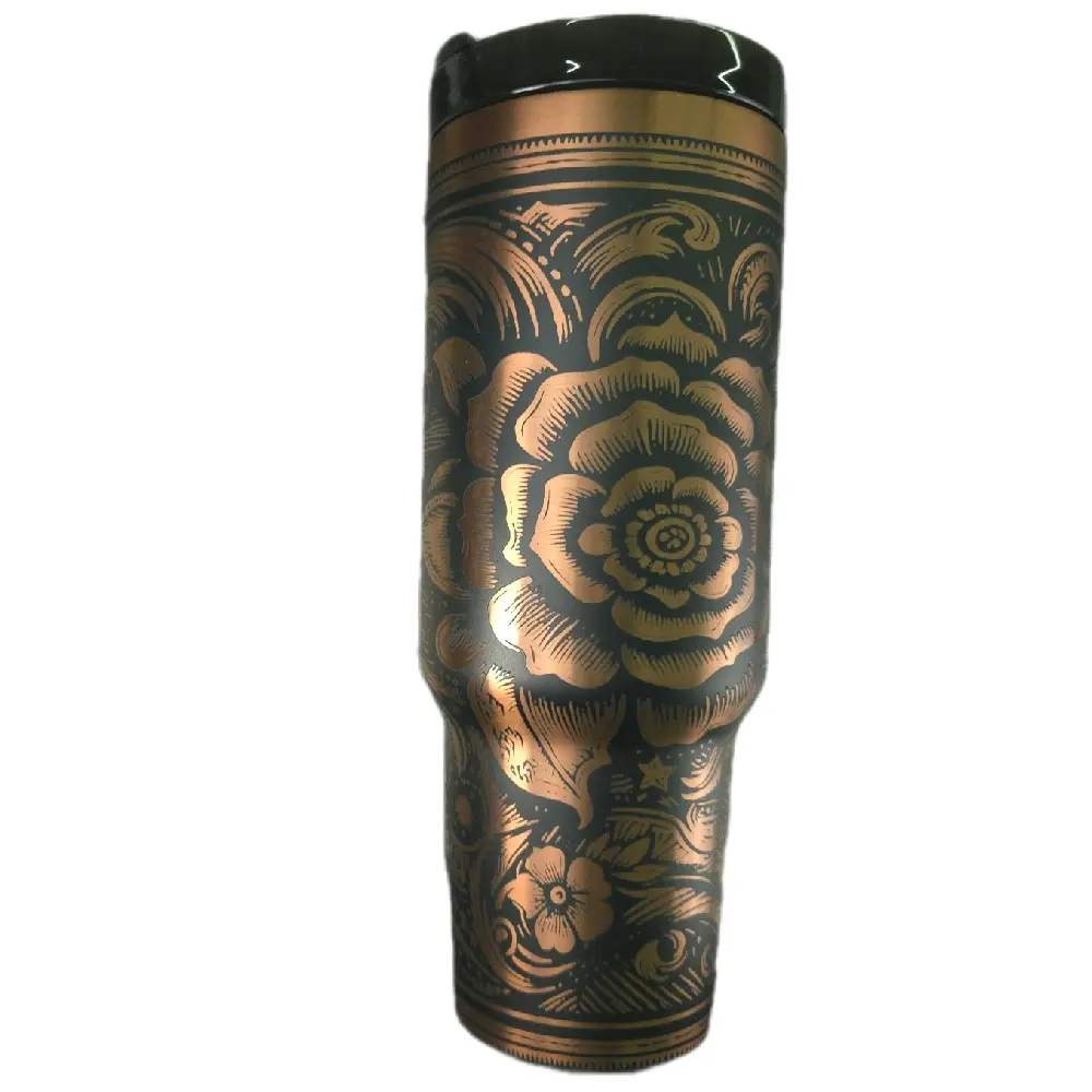 Western Rose Floral Insulated Tumbler - 40oz/20oz Double Wall Stainless Steel Water Bottles with Leakproof Lid, Stylish Portable Durable Drinkware for Iced Coffee Beverages, Washable Reusable
